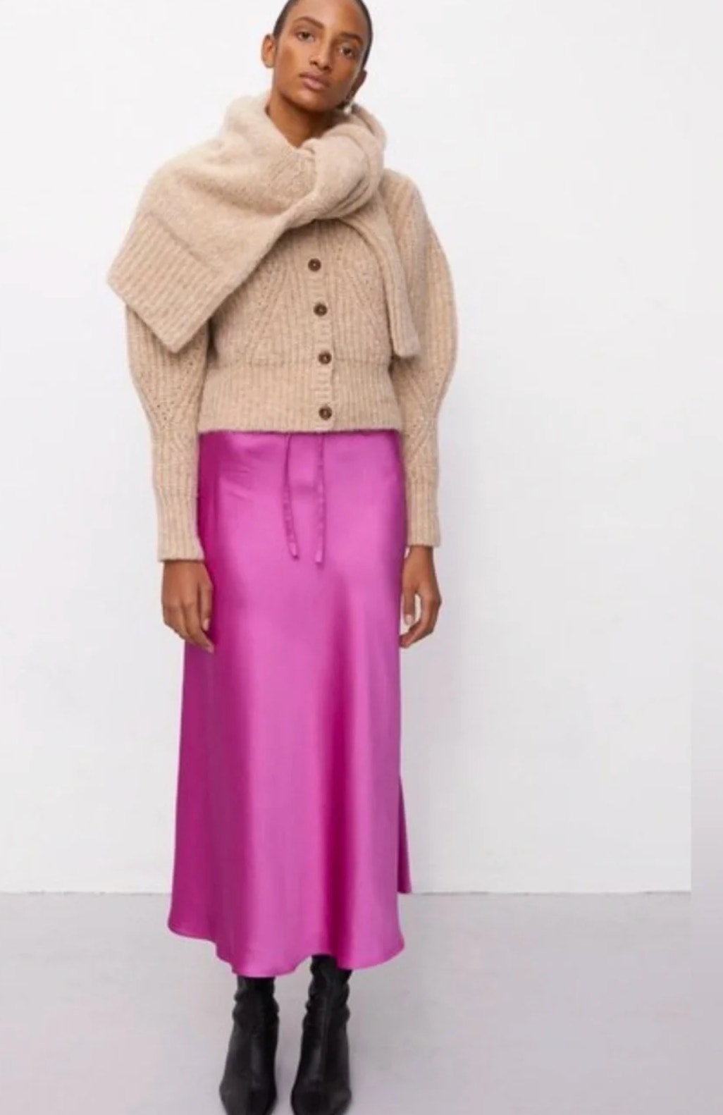 Les Coyotes De Paris Joyce Midi Skirt 8 Nwt 42 Pink Satin Maxi Glam Cocktail